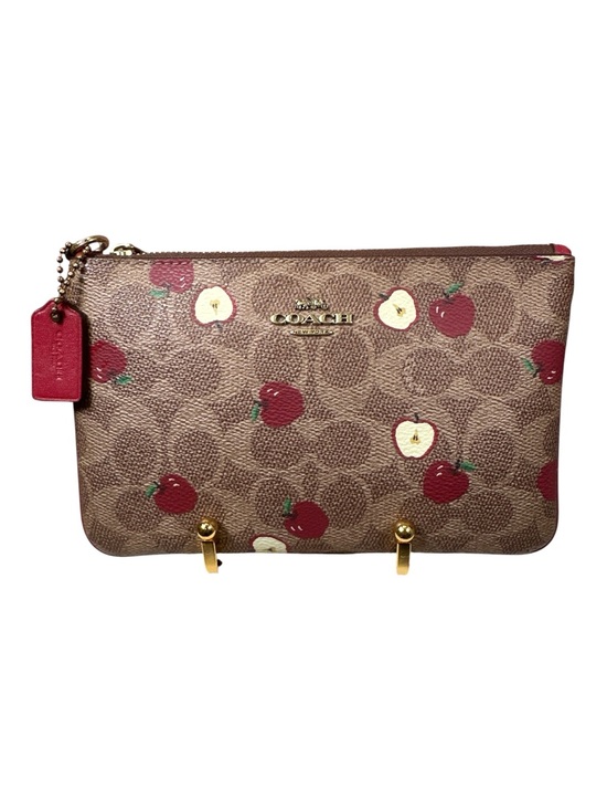 Coach Handbags - COACH Brown Signature Canvas Wristlet with Red & Cream Apple Print